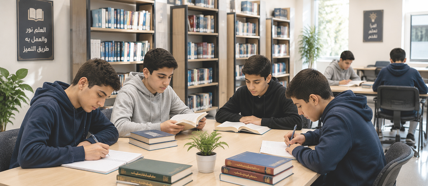 طلاب يدرسون في مكتبة